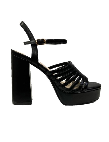 SANDALIA MULTITIRAS METALIZADA NEGRO