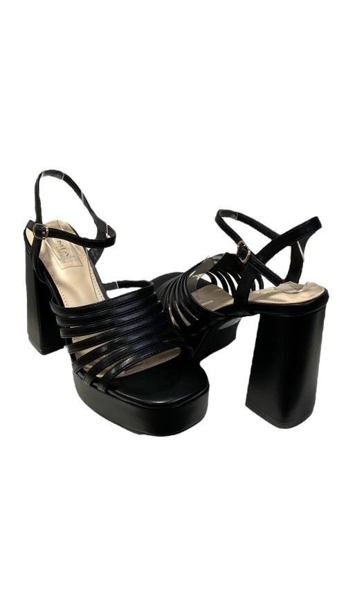 SANDALIA MULTITIRAS METALIZADA NEGRO