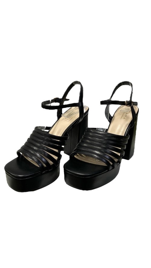 SANDALIA MULTITIRAS METALIZADA NEGRO