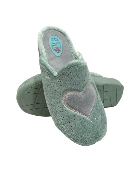 ZAPATILLA CORAZON CON GLITER VERDE