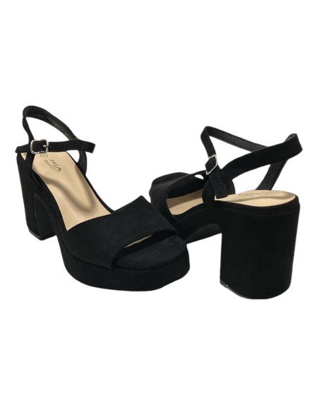 SANDALIA TIRA TACON ANCHO NEGRO