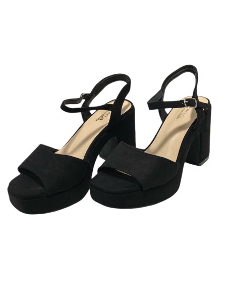 SANDALIA TIRA TACON ANCHO NEGRO