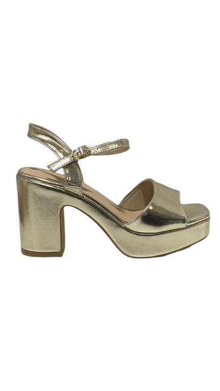 SANDALIA TIRA TACON ANCHO ORO