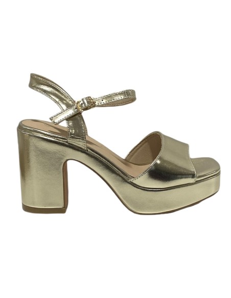 SANDALIA TIRA TACON ANCHO ORO