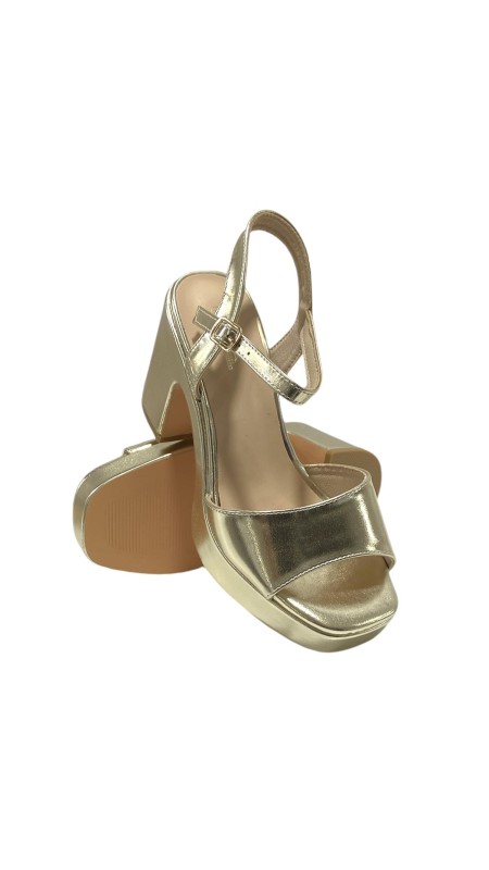 SANDALIA TIRA TACON ANCHO ORO 2