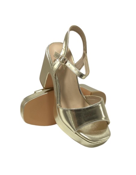 SANDALIA TIRA TACON ANCHO ORO