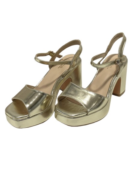 SANDALIA TIRA TACON ANCHO ORO