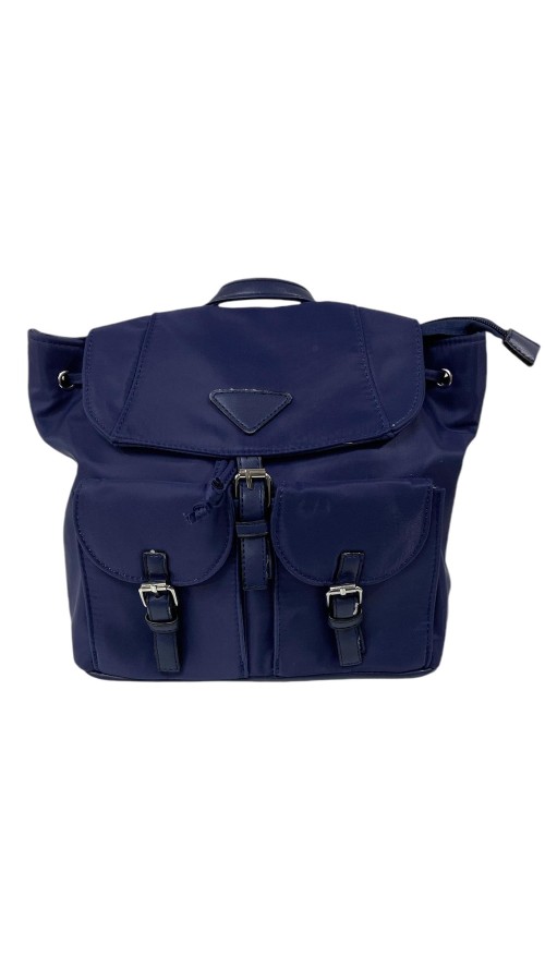MOCHILA NYLON DOBLE BOLSILLO AZUL