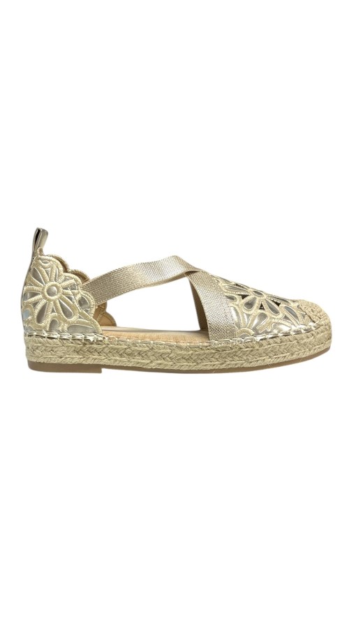 SANDALIA BORDADA CON ELASTICOS ORO