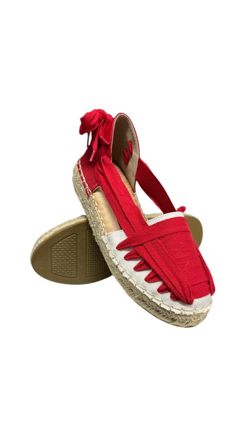 SANDALIA CUERDAS BEIG Y ROJO