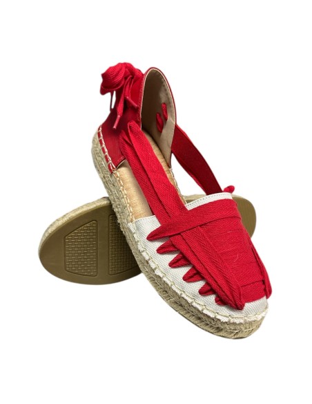 SANDALIA CUERDAS BEIG Y ROJO