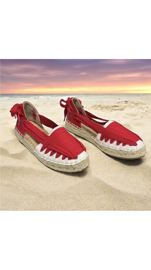 SANDALIA CUERDAS BEIG Y ROJO