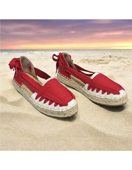 SANDALIA CUERDAS BEIG Y ROJO