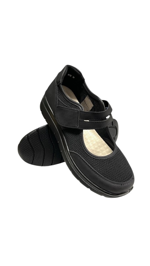 MOCASIN CONFOR LONA CON VELCR0 NEGRO