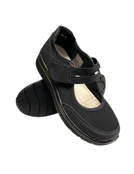 MOCASIN CONFOR LONA CON VELCR0 NEGRO