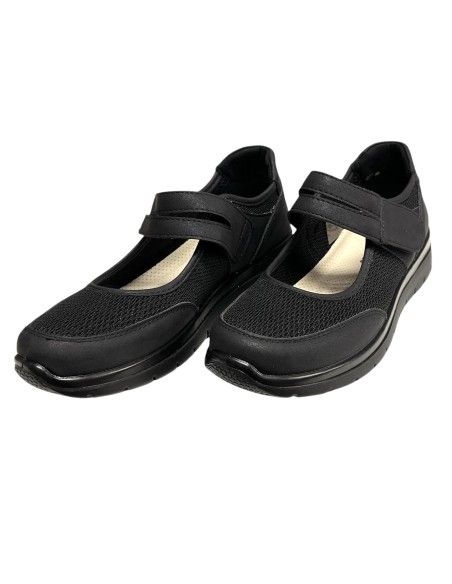 MOCASIN CONFOR LONA CON VELCR0 NEGRO