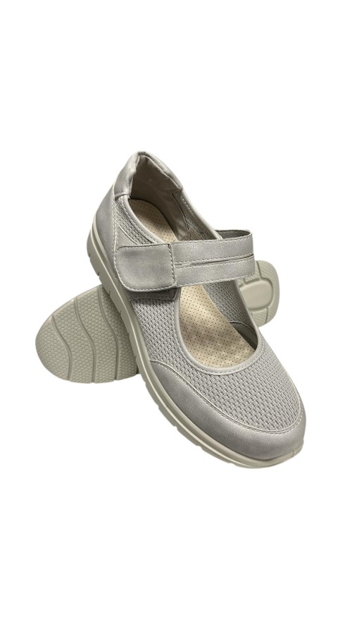 MOCASIN CONFOR LONA CON VELCR0 PLATA