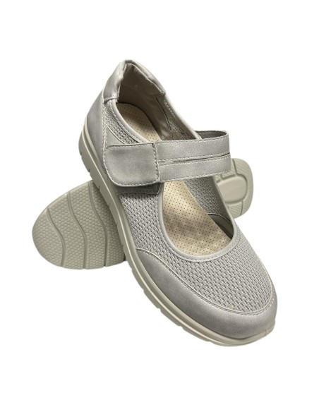 MOCASIN CONFOR LONA CON VELCR0 PLATA