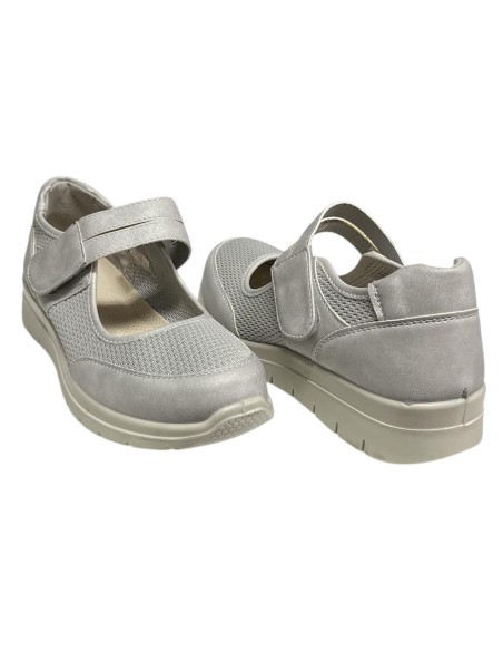 MOCASIN CONFOR LONA CON VELCR0 PLATA