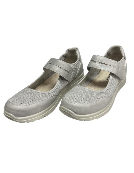 MOCASIN CONFOR LONA CON VELCR0 PLATA