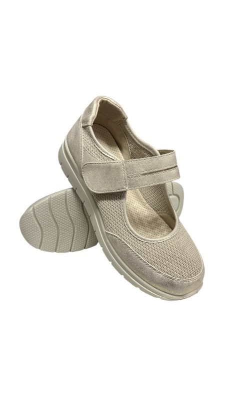 MOCASIN CONFOR LONA CON VELCR0 ORO 2