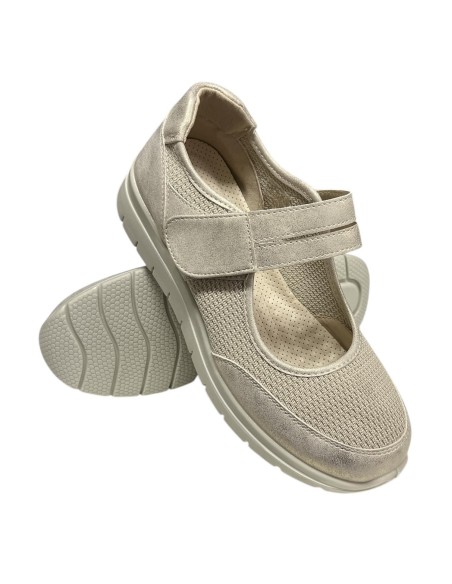 MOCASIN CONFOR LONA CON VELCR0 ORO