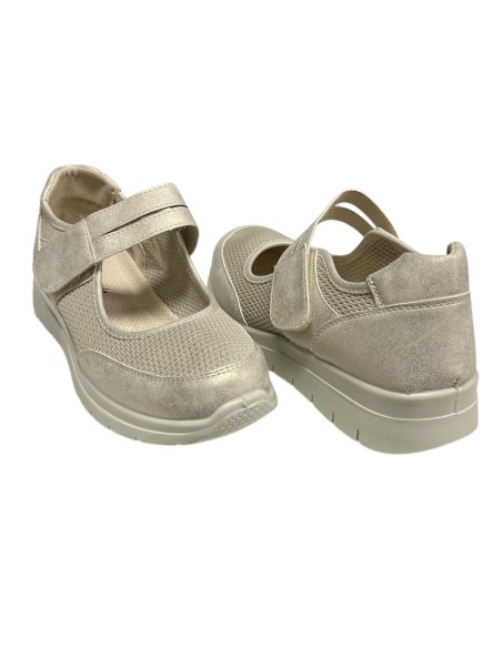 MOCASIN CONFOR LONA CON VELCR0 ORO