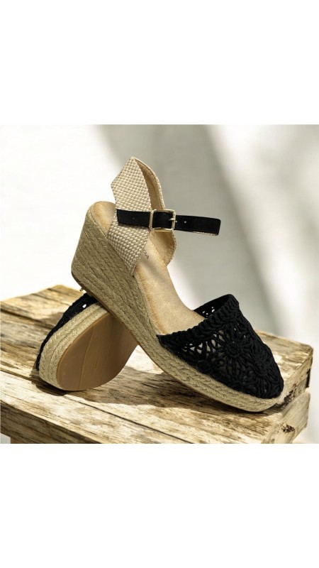 SANDALIA ENCAJE METALIZADO NEGRO 2