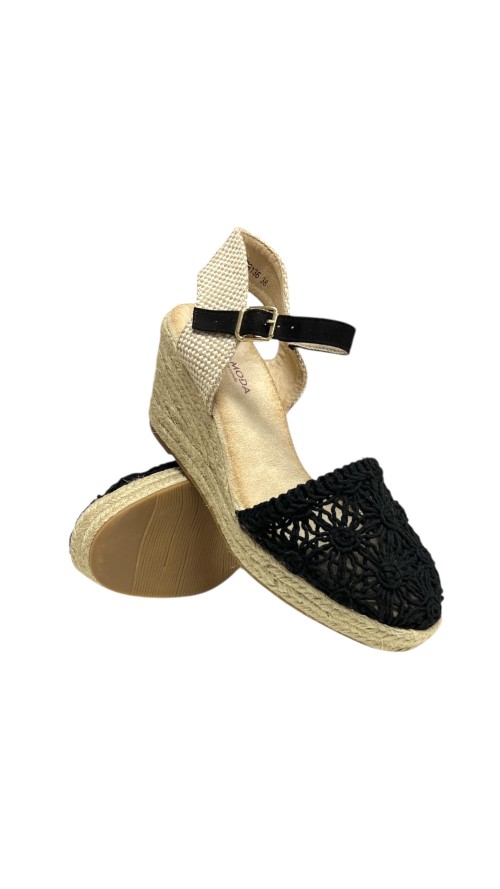 SANDALIA ENCAJE METALIZADO NEGRO