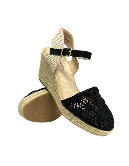 SANDALIA ENCAJE METALIZADO NEGRO