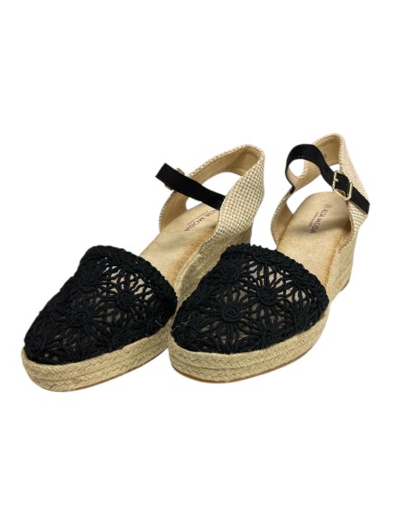 SANDALIA ENCAJE METALIZADO NEGRO