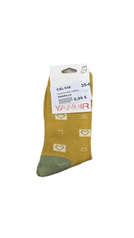 CALCETIN LARGO CORAZON AMARILLO
