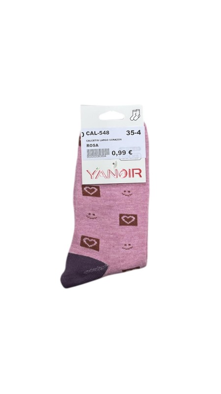 CALCETIN LARGO CORAZON ROSA