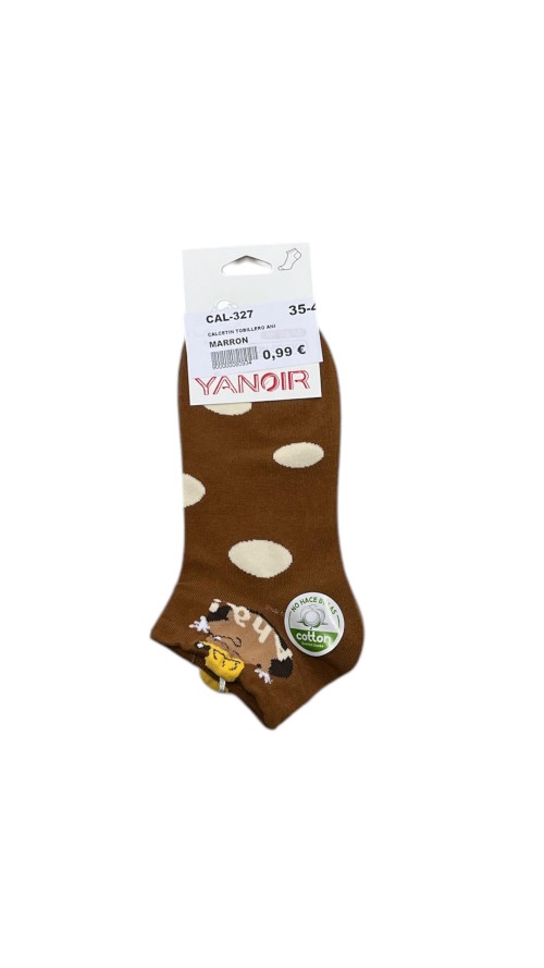 CALCETIN TOBILLERO ANIMACION MARRON