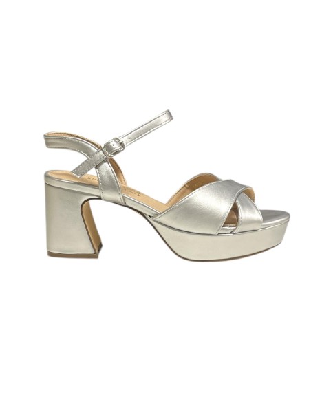 SANDALIA CRUZADA PLANTA PIEL PLATA