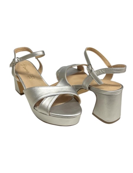 SANDALIA CRUZADA PLANTA PIEL PLATA