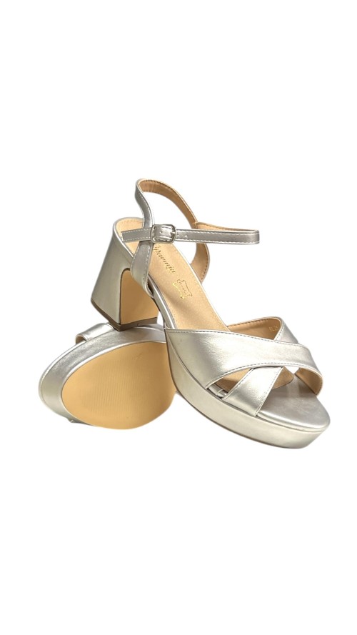 SANDALIA CRUZADA PLANTA PIEL PLATA