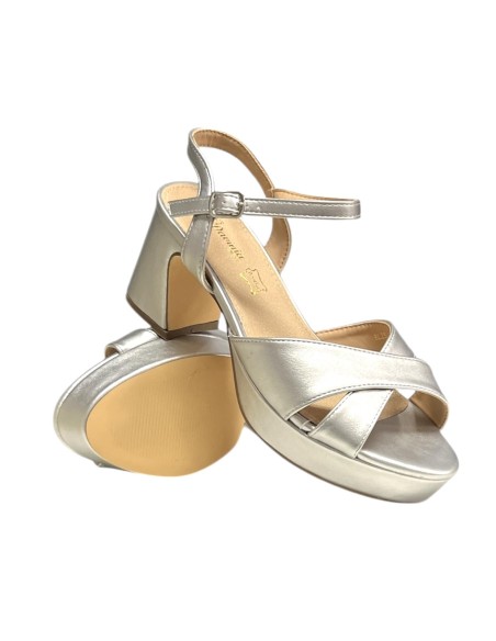 SANDALIA CRUZADA PLANTA PIEL PLATA