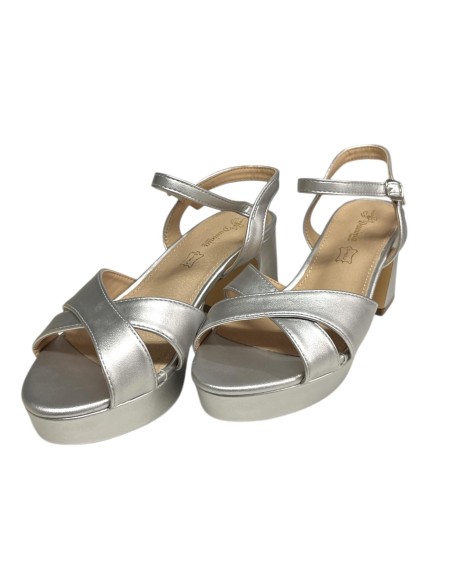 SANDALIA CRUZADA PLANTA PIEL PLATA