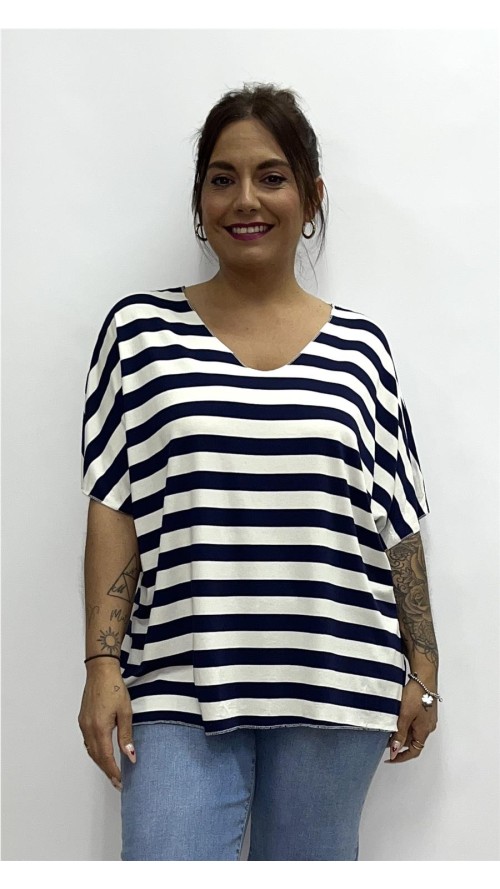 CAMISETA RAYAS CON COLLAR MARINO