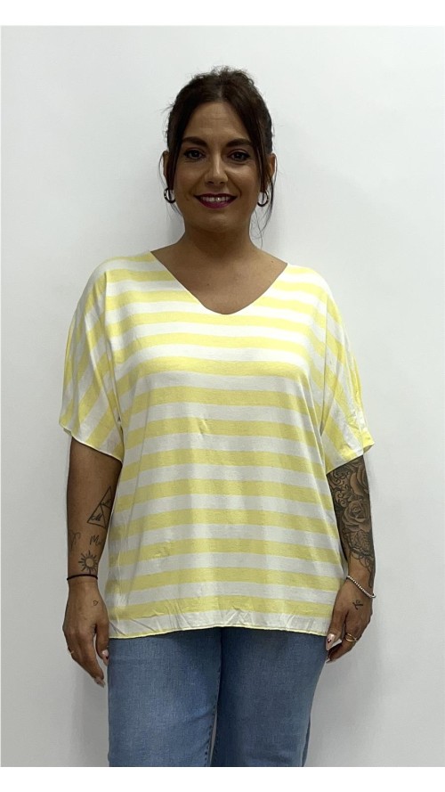 CAMISETA RAYAS CON COLLAR AMARILLO