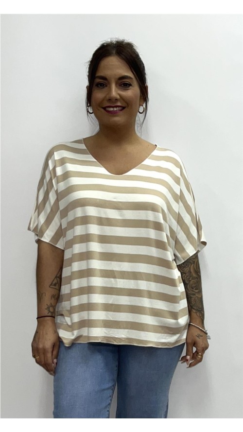 CAMISETA RAYAS CON COLLAR CAMEL