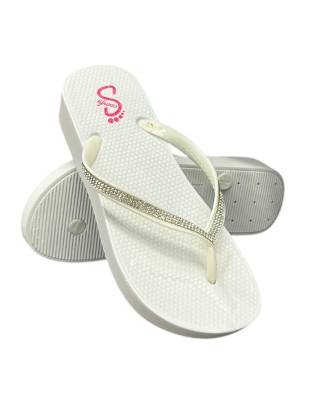 PLAYERA CUÑA TIRA CON BRILLO BLANCO