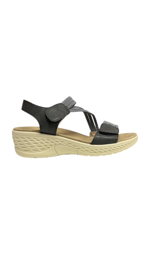 SANDALIA ELASTICA CON VELCRO NEGRO