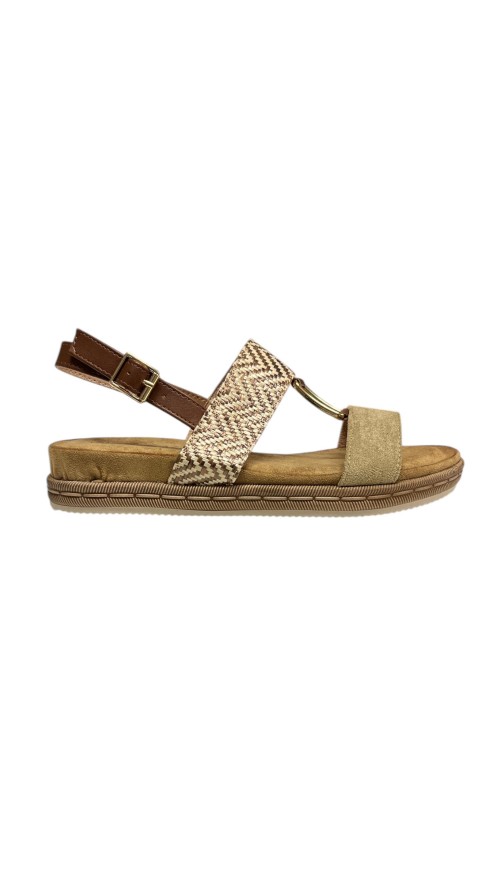 SANDALIA PLANA ADORNO METAL TAUPE