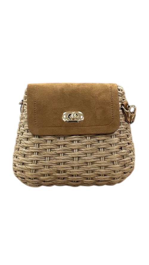 BOLSO RIGIDO SOLAPA SERRAJE CAMEL