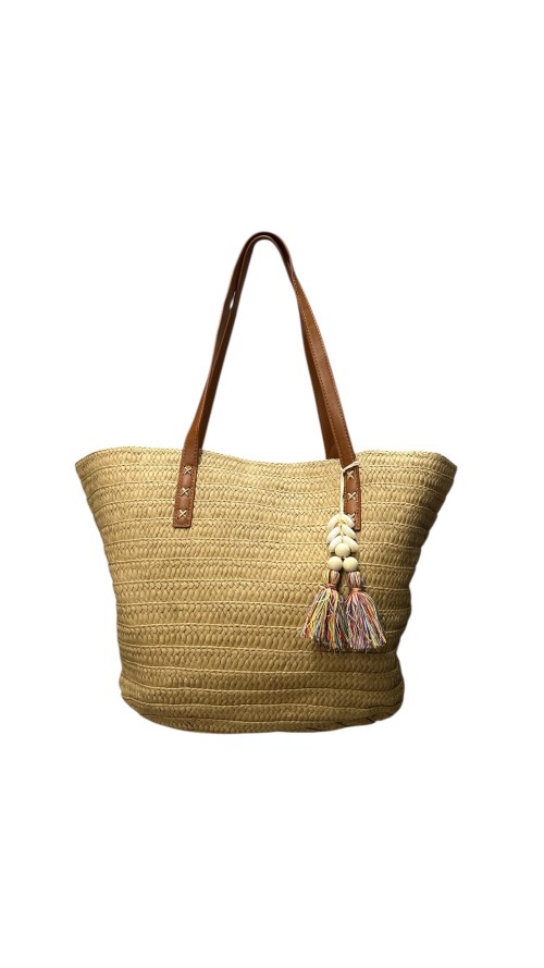 CESTA RAFIA ADORNO CONCHAS CAMEL