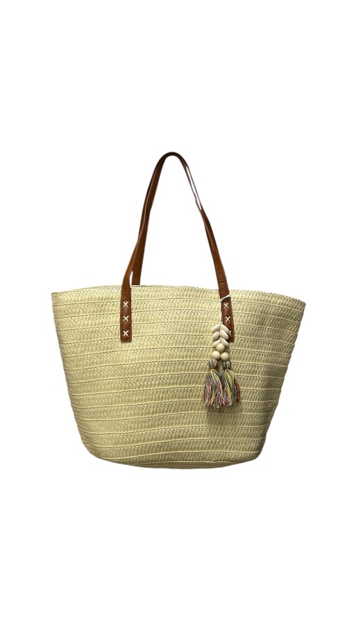 CESTA RAFIA ADORNO CONCHAS BEIG