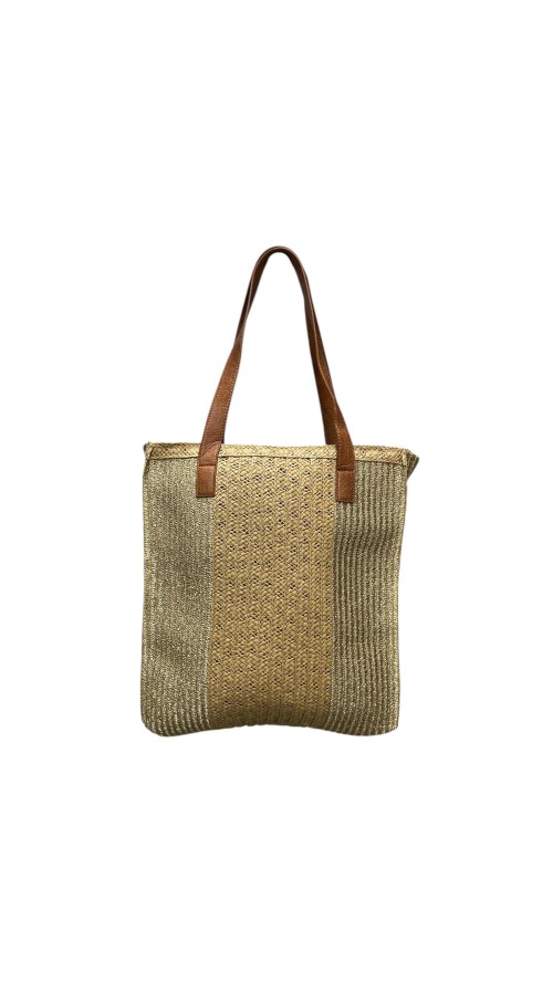 BOLSO CESTA FILO ORO CAMEL