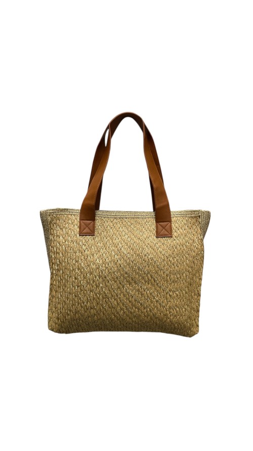 BOLSO-CESTA RAFIA MEZCLA CAMEL